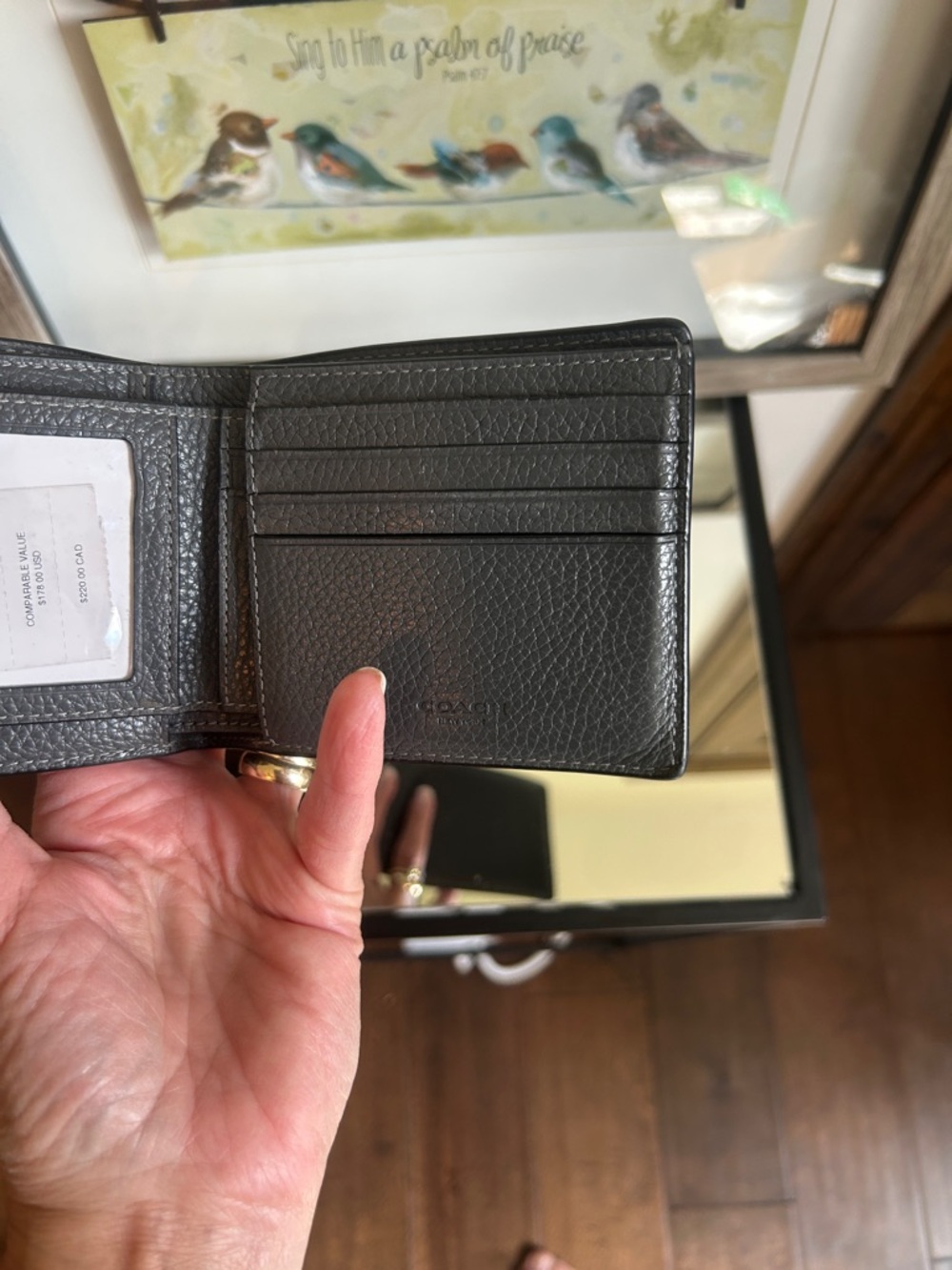 Coach Men's Dark Gray Pebbled Leather Money Clip Wallet - Picture 9 of 14